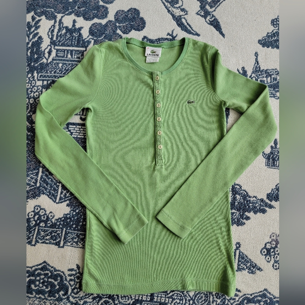Lacoste  Light Green Long Sleeve Henley Tee Size 36